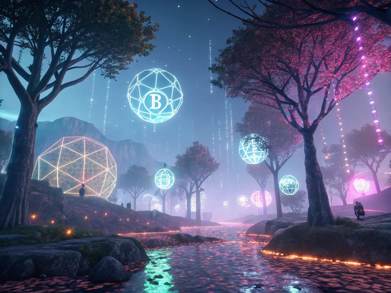 An artistic rendering of LibertyNet's Wallet interface on a tablet, showcasing its multi-currency support and secure transaction features. The background features a stylized representation of blockchain technology and digital assets.